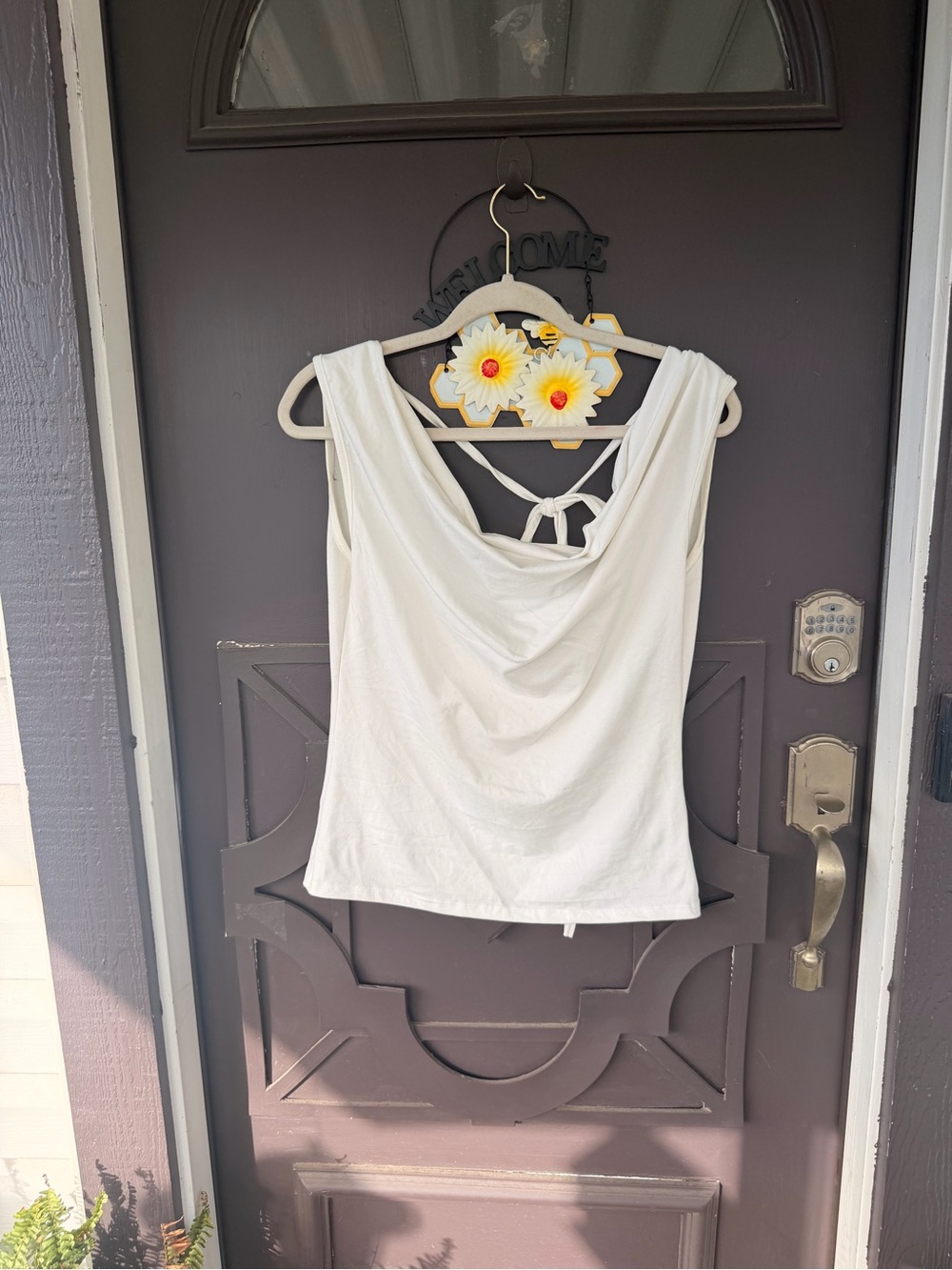 solo White Draped-Back Camisole with Tie Detail